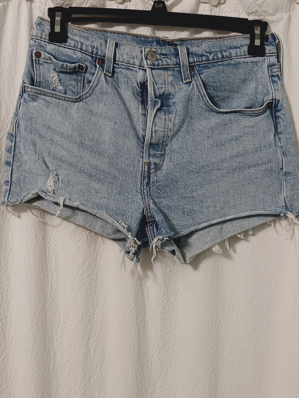 Levis 501 High Rise Button Fly Light Wash Distressed  Women’s Shorts Size 30